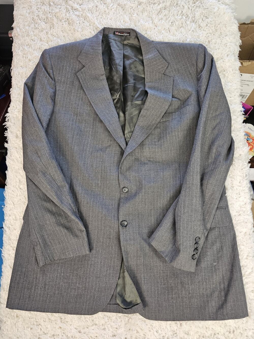 Stafford Mens Suit Jacket Blazer 48 XL Grey Pinstripe 2 Button Made In USA Vent